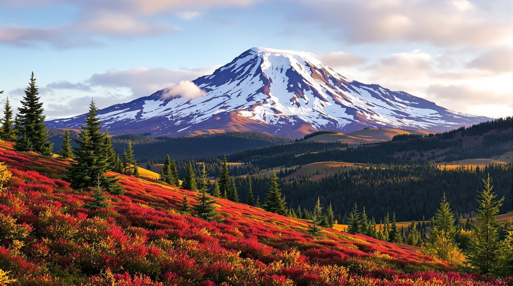 Mount Rainier framed by autumn color on the surrounding slopes